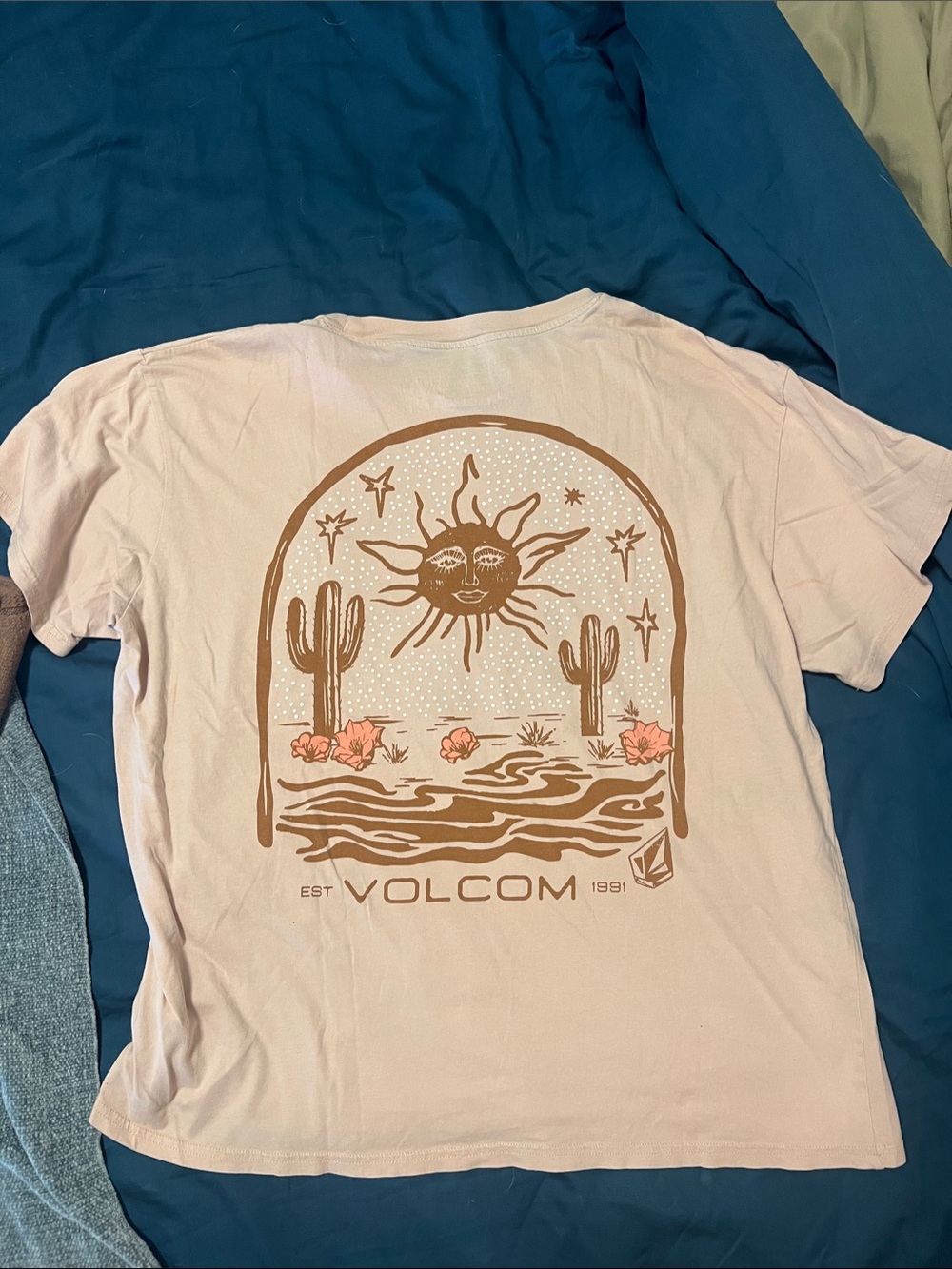 Volcom Pink/Beige Tee with Desert Sun & Cactus Graphic